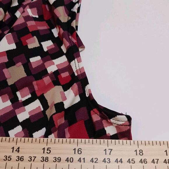 Mandy Evans Tank Top Large Pink Black Tan Geometric Sleeveless Cowl Drop Neck - Picture 7 of 8